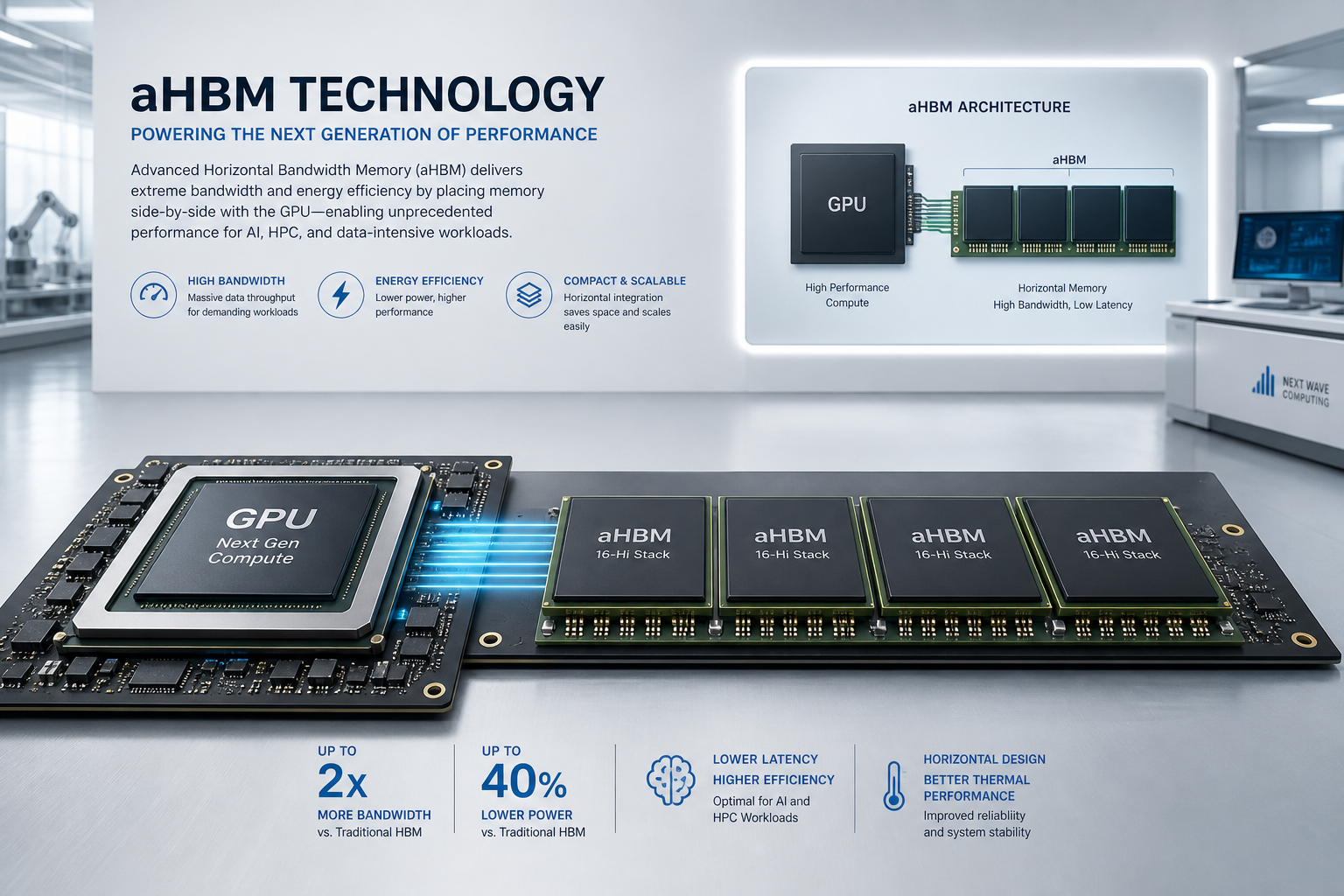 Wide illustration of aHBM technology with GPU