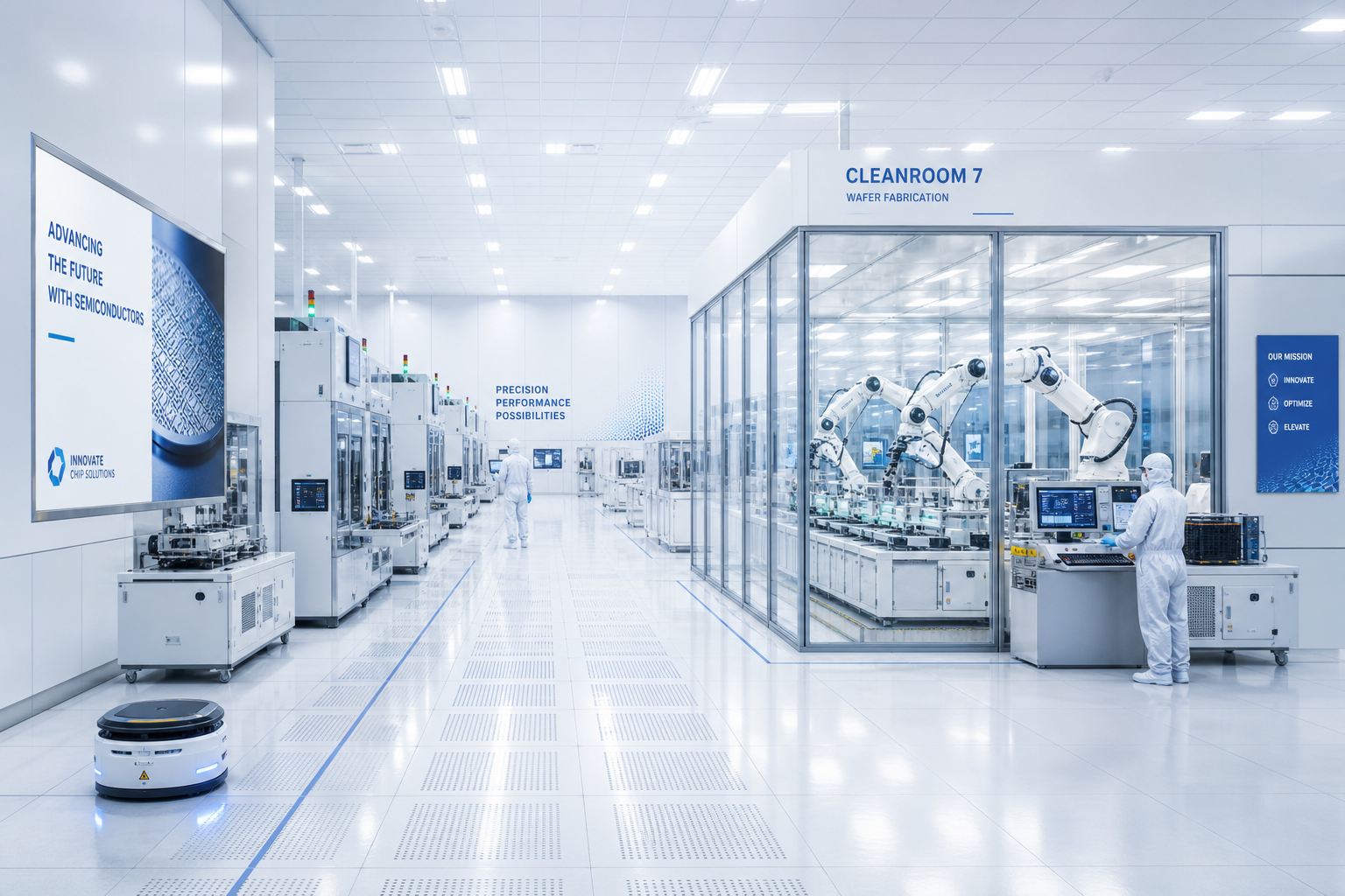 Wide view of a modern semiconductor manufacturing facility