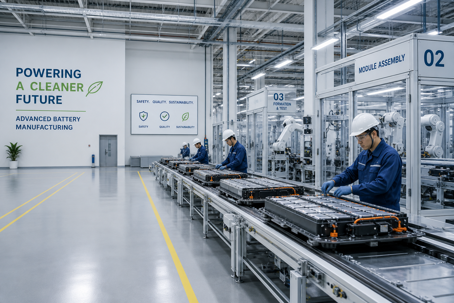 Wide view of an electric vehicle battery manufacturing facility