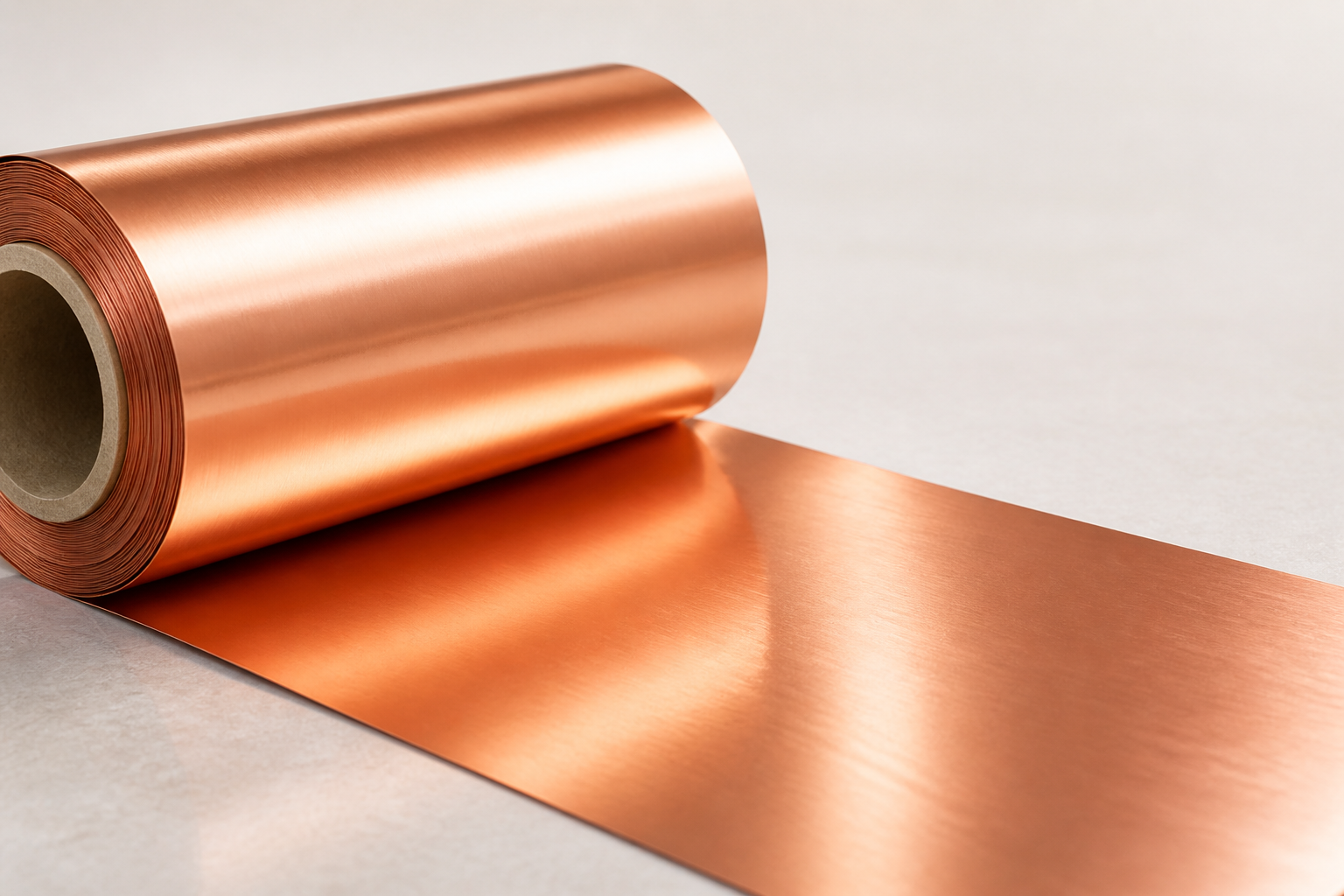 Close-up of high-quality copper foil used in batteries