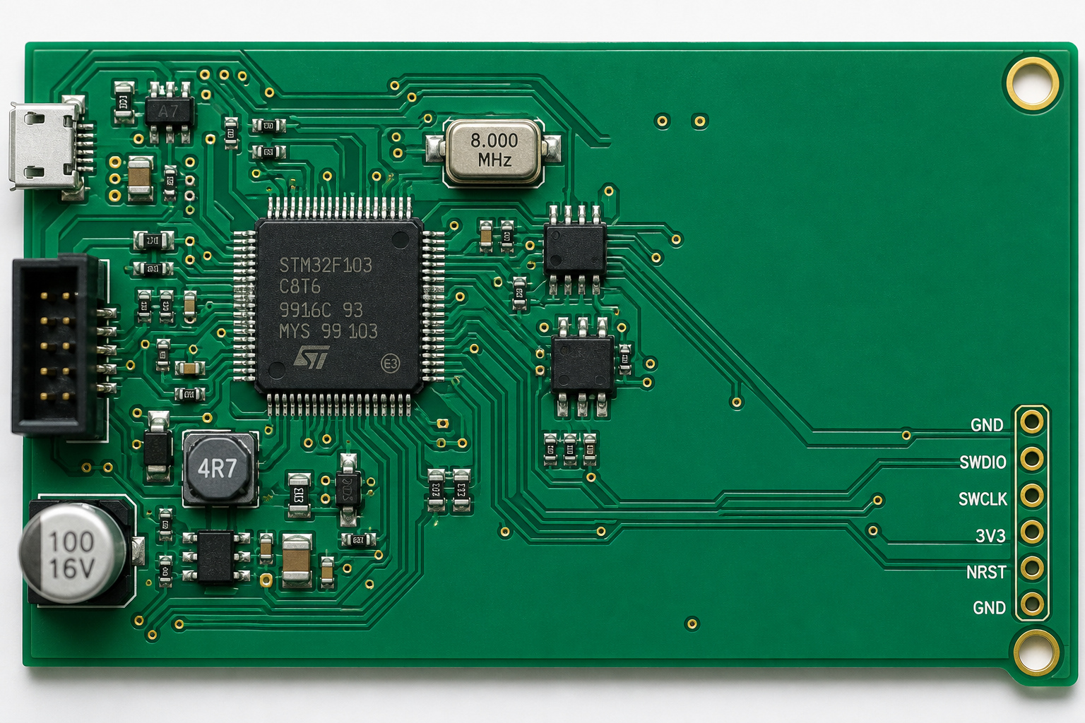 Close-up of a printed circuit board (PCB)