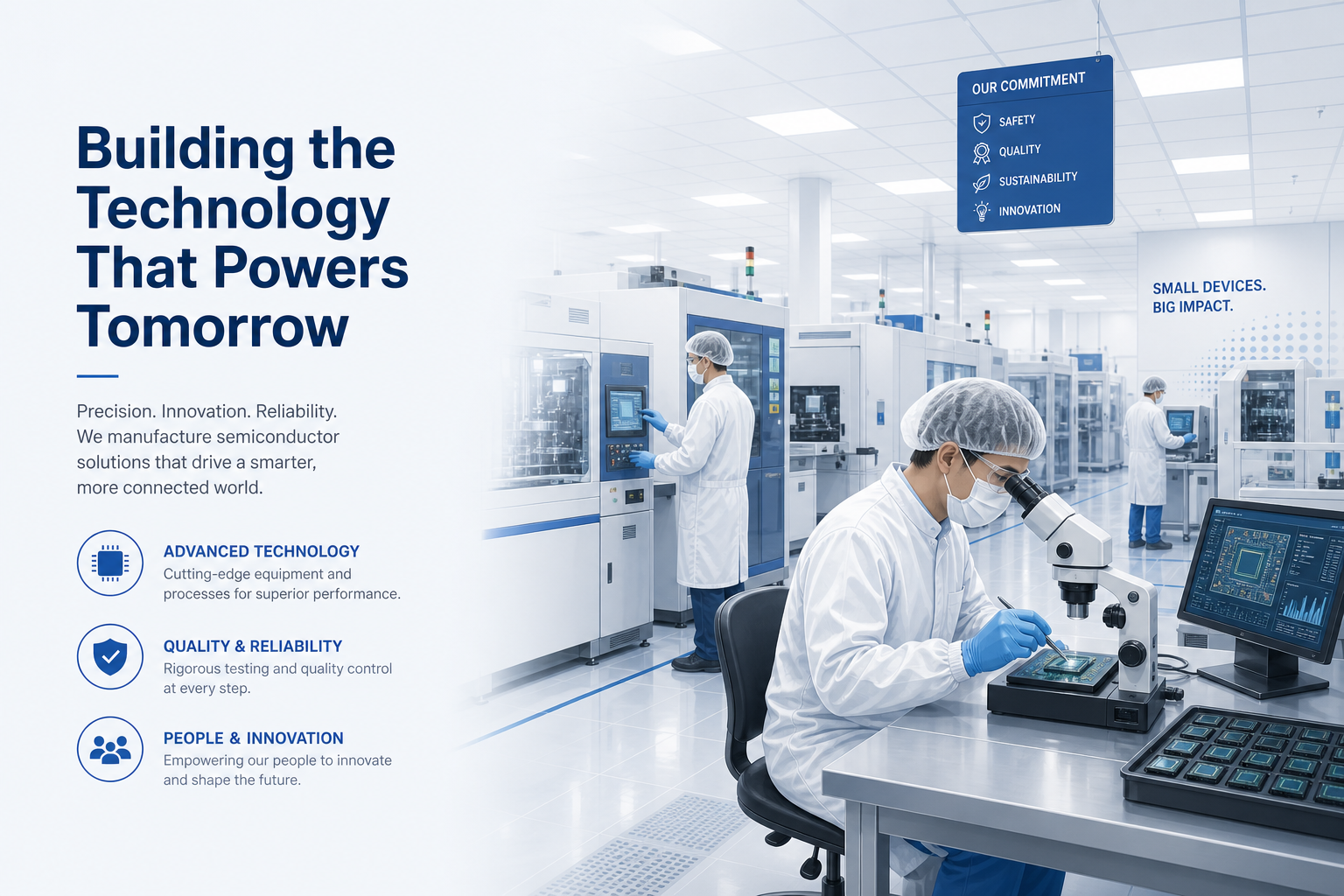 Wide view of a semiconductor manufacturing facility with clean workspaces