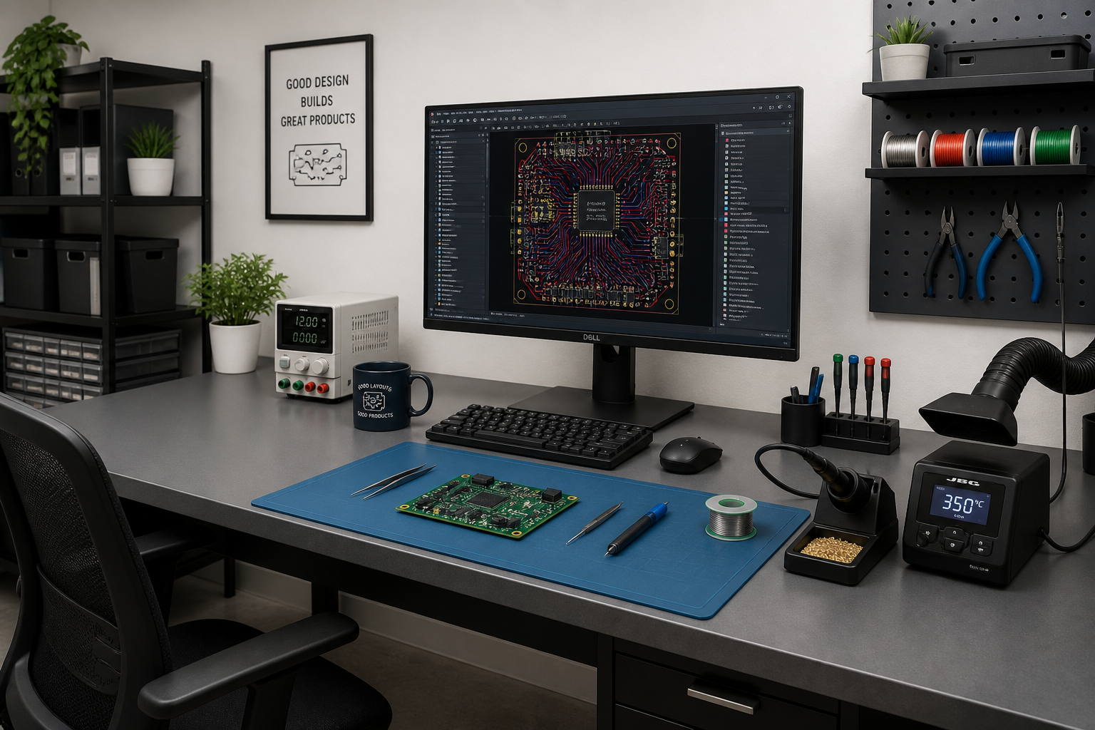 PCB design and engineering workspace
