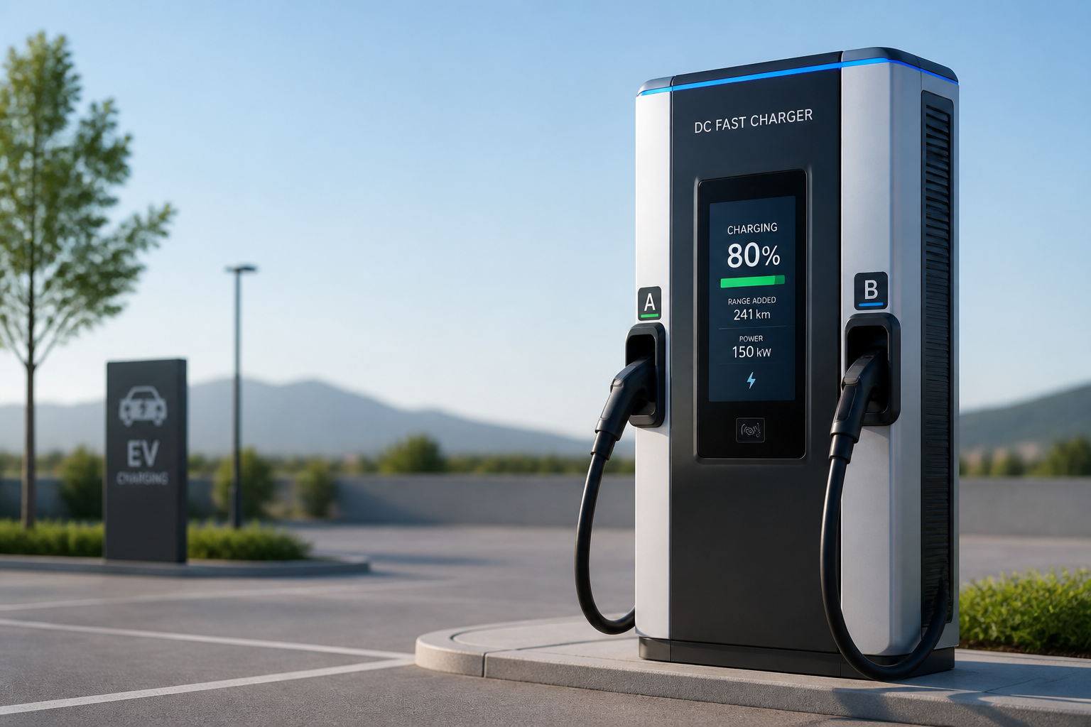 Close-up of a high-speed electric vehicle charger