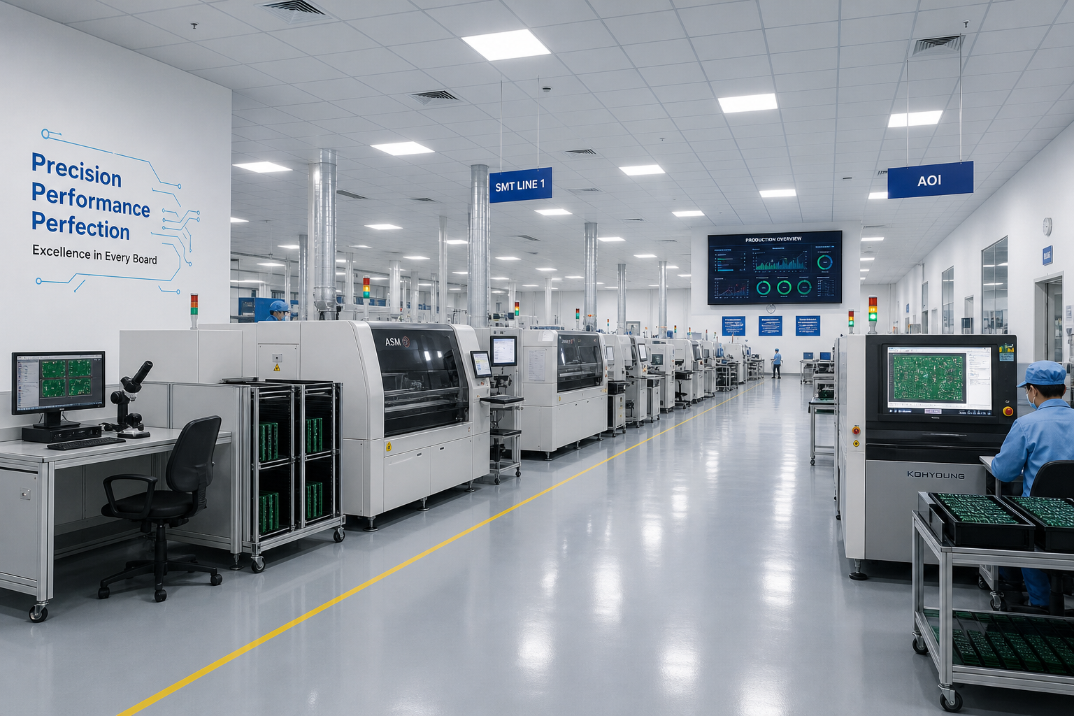 Wide view of a modern PCB manufacturing facility